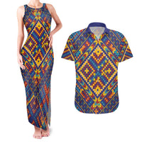 Kolose-Tuvalu Crochet Couples Matching Tank Maxi Dress and Hawaiian Shirt with Polynesian and Pacific Tattoos LT03 Navy - Polynesian Pride