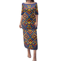 Kolose-Tuvalu Crochet Family Matching Puletasi and Hawaiian Shirt with Polynesian and Pacific Tattoos LT03 Mom's Dress Navy - Polynesian Pride