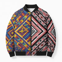 Tuvaluan and New Zealand Culture Bomber Puffer Jacket The Art of Kolose and Taniko LT03 Unisex Navy - Polynesian Pride