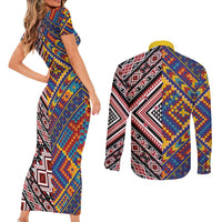 Tuvaluan and New Zealand Culture Couples Matching Short Sleeve Bodycon Dress and Long Sleeve Button Shirt The Art of Kolose and Taniko LT03 - Polynesian Pride