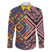 Tuvaluan and New Zealand Culture Family Matching Off Shoulder Maxi Dress and Hawaiian Shirt The Art of Kolose and Taniko LT03 Dad's Shirt - Long Sleeve Navy - Polynesian Pride