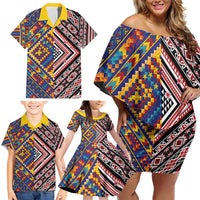 Tuvaluan and New Zealand Culture Family Matching Off Shoulder Short Dress and Hawaiian Shirt The Art of Kolose and Taniko LT03 - Polynesian Pride