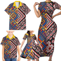 Tuvaluan and New Zealand Culture Family Matching Short Sleeve Bodycon Dress and Hawaiian Shirt The Art of Kolose and Taniko LT03 - Polynesian Pride