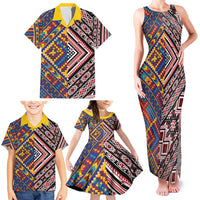 Tuvaluan and New Zealand Culture Family Matching Tank Maxi Dress and Hawaiian Shirt The Art of Kolose and Taniko LT03 - Polynesian Pride