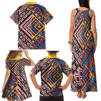 Tuvaluan and New Zealand Culture Family Matching Tank Maxi Dress and Hawaiian Shirt The Art of Kolose and Taniko LT03 - Polynesian Pride