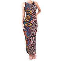 Tuvaluan and New Zealand Culture Family Matching Tank Maxi Dress and Hawaiian Shirt The Art of Kolose and Taniko LT03 Mom's Dress Navy - Polynesian Pride