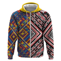 Tuvaluan and New Zealand Culture Hoodie The Art of Kolose and Taniko LT03 Zip Hoodie Navy - Polynesian Pride