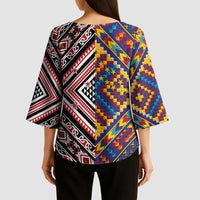 Tuvaluan and New Zealand Culture Kimono Sleeve Blouse The Art of Kolose and Taniko LT03 - Polynesian Pride