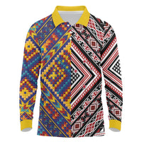 Tuvaluan and New Zealand Culture Long Sleeve Polo Shirt The Art of Kolose and Taniko LT03 Navy - Polynesian Pride