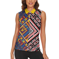 Tuvaluan and New Zealand Culture Women Sleeveless Polo Shirt The Art of Kolose and Taniko LT03 - Polynesian Pride