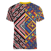 Tuvaluan and New Zealand Culture Women V-Neck T-Shirt The Art of Kolose and Taniko LT03 - Polynesian Pride