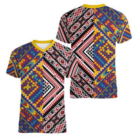 Tuvaluan and New Zealand Culture Women V-Neck T-Shirt The Art of Kolose and Taniko LT03 - Polynesian Pride