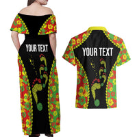 Personalised Vanuatu Running Couples Matching Off Shoulder Maxi Dress and Hawaiian Shirt Footprint and Hibiscus Polynesian Style LT03 - Polynesian Pride