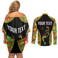 Personalised Vanuatu Running Couples Matching Off Shoulder Short Dress and Long Sleeve Button Shirt Footprint and Hibiscus Polynesian Style LT03 - Polynesian Pride