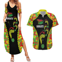 Personalised Vanuatu Running Couples Matching Summer Maxi Dress and Hawaiian Shirt Footprint and Hibiscus Polynesian Style LT03 Black - Polynesian Pride