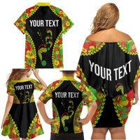 Personalised Vanuatu Running Family Matching Off Shoulder Short Dress and Hawaiian Shirt Footprint and Hibiscus Polynesian Style LT03 - Polynesian Pride