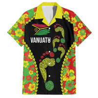Personalised Vanuatu Running Family Matching Summer Maxi Dress and Hawaiian Shirt Footprint and Hibiscus Polynesian Style LT03 Dad's Shirt - Short Sleeve Black - Polynesian Pride