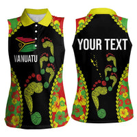 Personalised Vanuatu Running Women Sleeveless Polo Shirt Footprint and Hibiscus Polynesian Style LT03 - Polynesian Pride