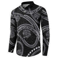 Hawaiian Kakau Art and Hisbiscus Tattoo Button Sweatshirt Tribal Pattern-Silver Style LT03 - Polynesian Pride