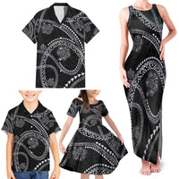 Hawaiian Kakau Art and Hisbiscus Tattoo Family Matching Tank Maxi Dress and Hawaiian Shirt Tribal Pattern-Silver Style LT03 - Polynesian Pride