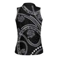 Hawaiian Kakau Art and Hisbiscus Tattoo Women Sleeveless Polo Shirt Tribal Pattern-Silver Style LT03 - Polynesian Pride