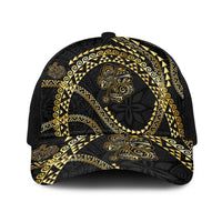 Hawaiian Kakau Art and Hisbiscus Tattoo Baseball Net Cap Tribal Pattern-Gold Style - Polynesian Pride