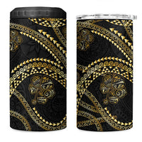 Hawaiian Kakau Art and Hisbiscus Tattoo 4 in 1 Can Cooler Tumbler Tribal Pattern-Gold Style LT03 One Size: 16 oz Black - Polynesian Pride