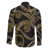 Hawaiian Kakau Art and Hisbiscus Tattoo Family Matching Off Shoulder Short Dress and Hawaiian Shirt Tribal Pattern-Gold Style LT03 - Polynesian Pride