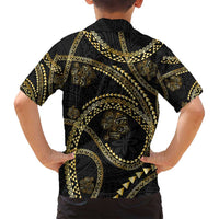 Hawaiian Kakau Art and Hisbiscus Tattoo Family Matching Tank Maxi Dress and Hawaiian Shirt Tribal Pattern-Gold Style LT03 - Polynesian Pride