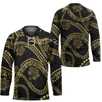 Hawaiian Kakau Art and Hisbiscus Tattoo Hockey Jersey Tribal Pattern-Gold Style - Polynesian Pride