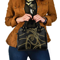 Hawaiian Kakau Art and Hisbiscus Tattoo Shoulder Handbag Tribal Pattern-Gold Style - Polynesian Pride