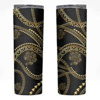 Hawaiian Kakau Art and Hisbiscus Tattoo Skinny Tumbler Tribal Pattern-Gold Style LT03 Black - Polynesian Pride