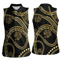Hawaiian Kakau Art and Hisbiscus Tattoo Women Sleeveless Polo Shirt Tribal Pattern-Gold Style LT03 - Polynesian Pride