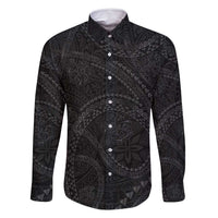 Hawaiian Kakau Art and Hisbiscus Tattoo Family Matching Off Shoulder Maxi Dress and Hawaiian Shirt Tribal Pattern-Black Gradient Style LT03 Dad's Shirt - Long Sleeve Black - Polynesian Pride