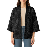 Hawaiian Kakau Art and Hisbiscus Tattoo Kimono Tribal Pattern-Black Gradient Style - Polynesian Pride