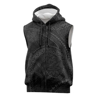 Hawaiian Kakau Art and Hisbiscus Tattoo Sleeveless Zip Hoodie Tribal Pattern-Black Gradient Style - Polynesian Pride