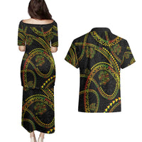 Hawaiian Kakau Art and Hisbiscus Tattoo Couples Matching Puletasi and Hawaiian Shirt Tribal Pattern-Reggae Style LT03 - Polynesian Pride