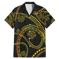 Hawaiian Kakau Art and Hisbiscus Tattoo Family Matching Mermaid Dress and Hawaiian Shirt Tribal Pattern-Reggae Style LT03 Dad's Shirt - Short Sleeve Black - Polynesian Pride