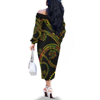 Hawaiian Kakau Art and Hisbiscus Tattoo Family Matching Off The Shoulder Long Sleeve Dress and Hawaiian Shirt Tribal Pattern-Reggae Style LT03 - Polynesian Pride