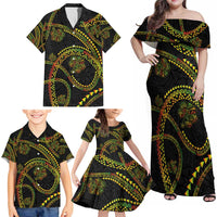 Hawaiian Kakau Art and Hisbiscus Tattoo Family Matching Off Shoulder Maxi Dress and Hawaiian Shirt Tribal Pattern-Reggae Style LT03 - Polynesian Pride