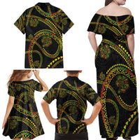 Hawaiian Kakau Art and Hisbiscus Tattoo Family Matching Off Shoulder Maxi Dress and Hawaiian Shirt Tribal Pattern-Reggae Style LT03 - Polynesian Pride