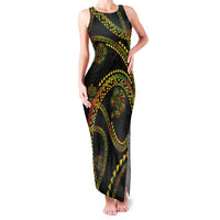 Hawaiian Kakau Art and Hisbiscus Tattoo Family Matching Tank Maxi Dress and Hawaiian Shirt Tribal Pattern-Reggae Style LT03 Mom's Dress Black - Polynesian Pride