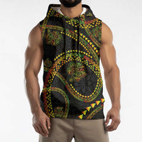 Hawaiian Kakau Art and Hisbiscus Tattoo Sleeveless Hoodie Tribal Pattern-Reggae Style LT03 - Polynesian Pride
