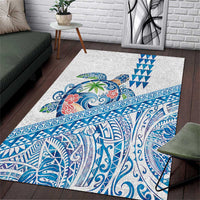 Hawaiian Abstract Sea Turtle Area Rug Polynesian Tapa Art and Kakau Tattoo White WaterColor LT03 White - Polynesian Pride