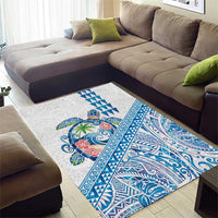 Hawaiian Abstract Sea Turtle Area Rug Polynesian Tapa Art and Kakau Tattoo White WaterColor LT03 - Polynesian Pride