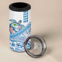 Hawaiian Abstract Sea Turtle 4 in 1 Can Cooler Tumbler Polynesian Tapa Art and Kakau Tattoo White WaterColor LT03 - Polynesian Pride