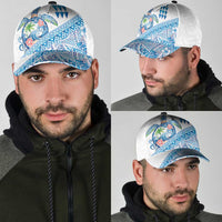 Hawaiian Abstract Sea Turtle Classic Cap Polynesian Tapa Art and Kakau Tattoo White WaterColor - Polynesian Pride