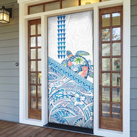 Hawaiian Abstract Sea Turtle Door Cover Polynesian Tapa Art and Kakau Tattoo White WaterColor LT03 - Polynesian Pride
