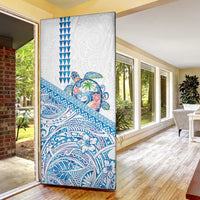 Hawaiian Abstract Sea Turtle Door Cover Polynesian Tapa Art and Kakau Tattoo White WaterColor LT03 - Polynesian Pride