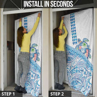 Hawaiian Abstract Sea Turtle Door Cover Polynesian Tapa Art and Kakau Tattoo White WaterColor LT03 - Polynesian Pride